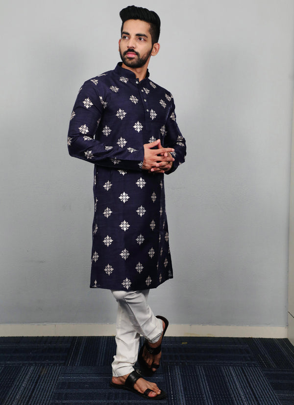 Prazu Fashion Blue Silk Copper Sequence Work Kurta