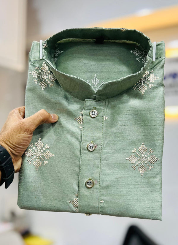 Prazu Fashion Pista Silk Copper Sequence Work Kurta