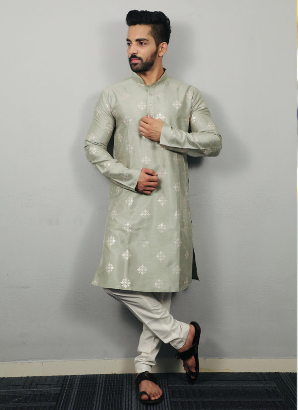 Prazu Fashion Pista Silk Copper Sequence Work Kurta