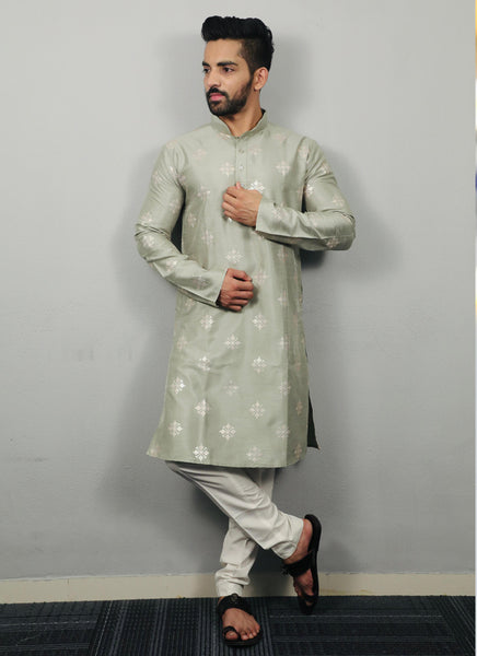 Prazu Fashion Pista Silk Copper Sequence Work Kurta