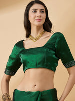 Thumbnail for Green Organza Swaroski Diamond Work Saree with Unstitched Blouse - Radha - Distacart