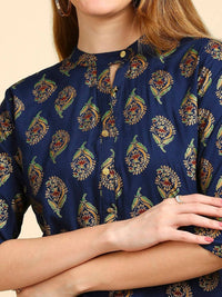 Thumbnail for Anubhutee Teal Blue & Golden Printed Kurti - Distacart
