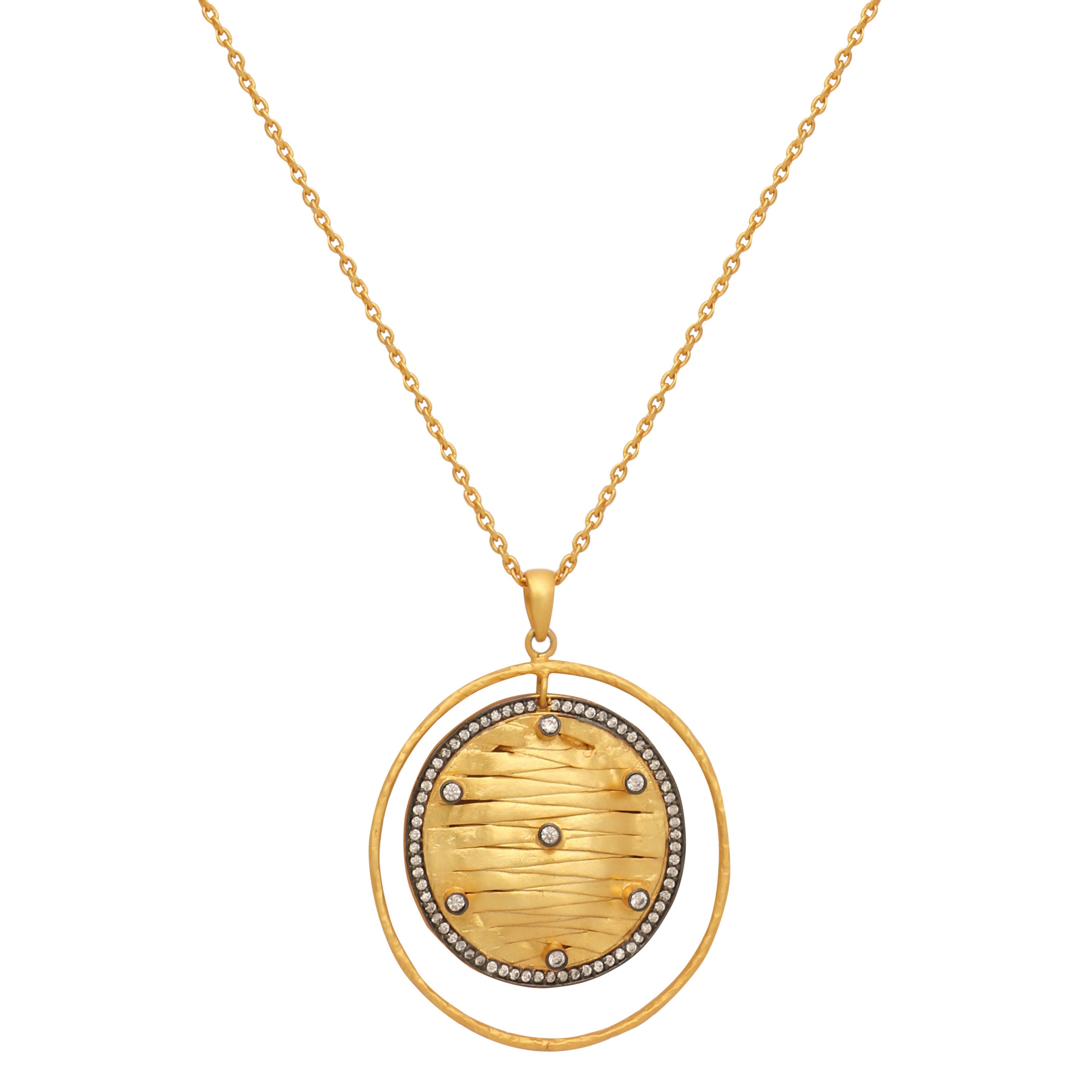 Nuyug 18K Gold-Plated Zircon Studded Minimal Chain Textured Surface Pendant Necklace