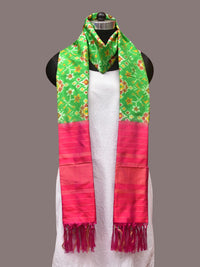 Thumbnail for Green and Pink Pochampally Ikat Silk Handloom Dupatta with All Over Design - Global Threads - Distacart