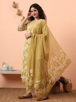 Thumbnail for Yufta Green Pure Cotton Ethnic Motifs Straight Kurta Pant Set - Distacart