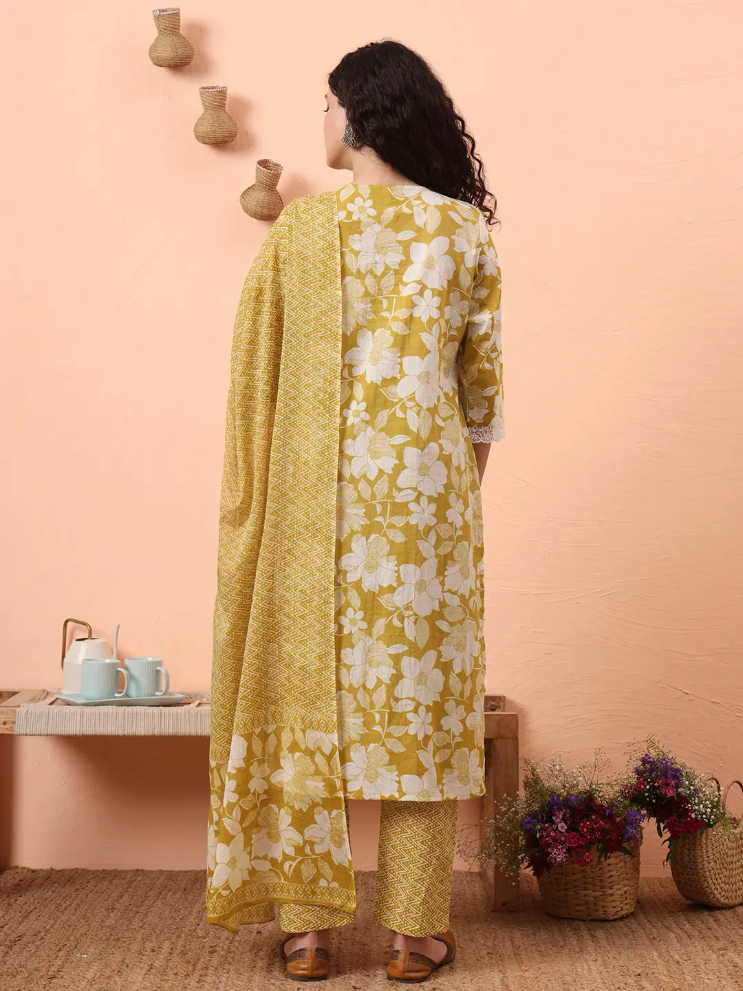 Yufta Green Pure Cotton Ethnic Motifs Straight Kurta Pant Set - Distacart