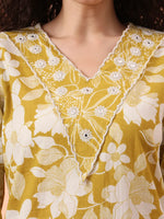 Thumbnail for Yufta Green Pure Cotton Ethnic Motifs Straight Kurta Pant Set - Distacart