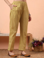 Thumbnail for Yufta Green Pure Cotton Ethnic Motifs Straight Kurta Pant Set - Distacart