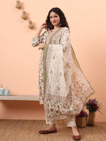 Thumbnail for Yufta Green Straight Thared Work Kurta Trouser Dupatta Set - Distacart