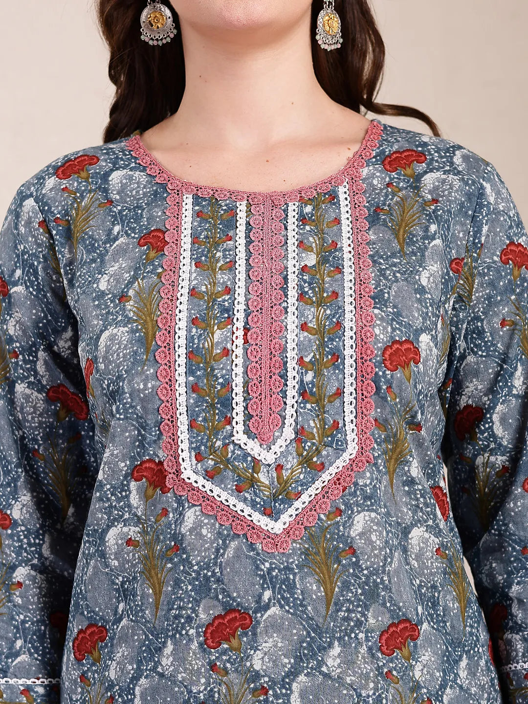 Yufta Grey Cotton Straight Kurta Dupatta Pant Set - Distacart