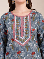 Thumbnail for Yufta Grey Cotton Straight Kurta Dupatta Pant Set - Distacart