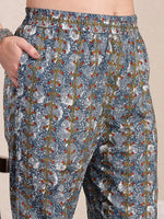 Thumbnail for Yufta Grey Cotton Straight Kurta Dupatta Pant Set - Distacart