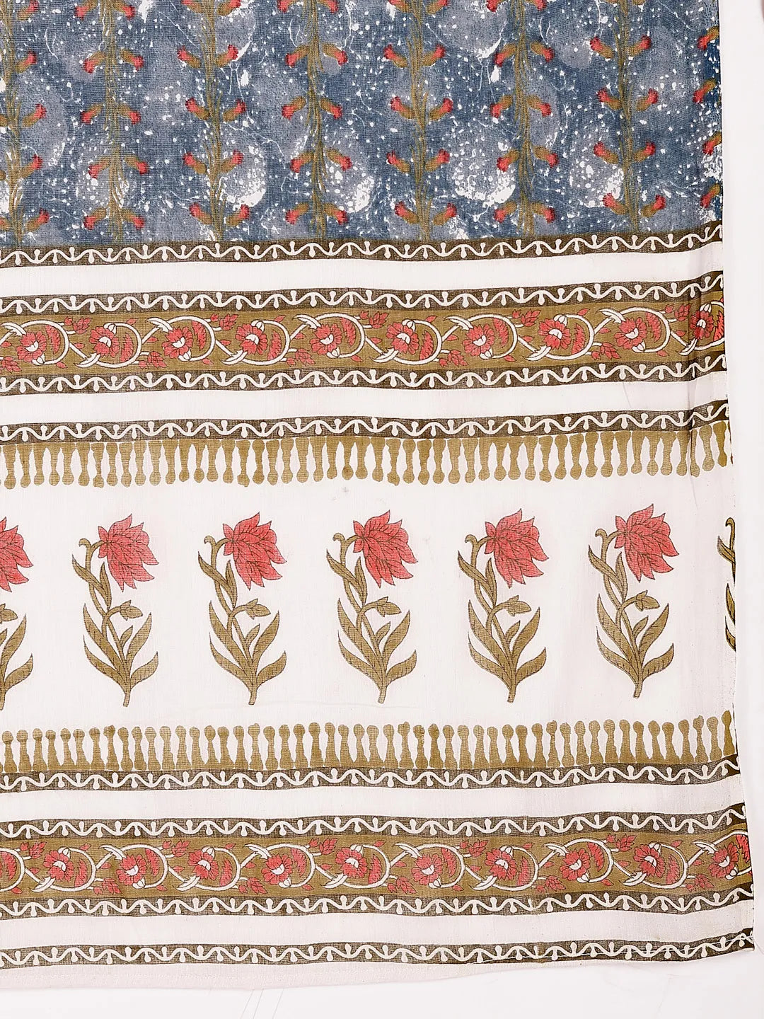 Yufta Grey Cotton Straight Kurta Dupatta Pant Set - Distacart