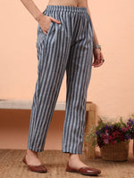 Thumbnail for Yufta Grey Ethnic Motifs Pure Cotton Straight Kurta Pant Set - Distacart