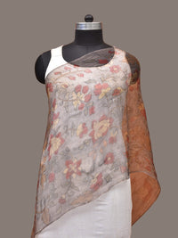 Thumbnail for Grey Kalamkari Hand Painted Organza Stole with Floral Design - Global Threads - Distacart