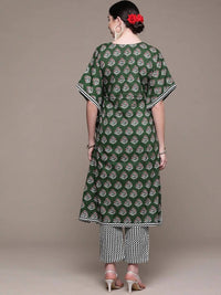 Thumbnail for Anubhutee Green Floral Printed Pure Cotton Kurta with Trousers - Distacart