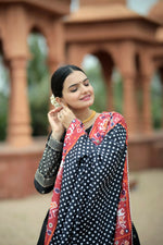 Thumbnail for Vastranavya Navaratri Collection Myra Silk Lehenga & Blouse With Maslin Crochet Printed Dupatta Set - Black - Distacart