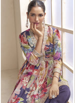 Thumbnail for Vegaa Fashion Violet Chinon Embroidered Designer Palazzo Suit