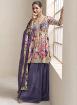Thumbnail for Vegaa Fashion Violet Chinon Embroidered Designer Palazzo Suit