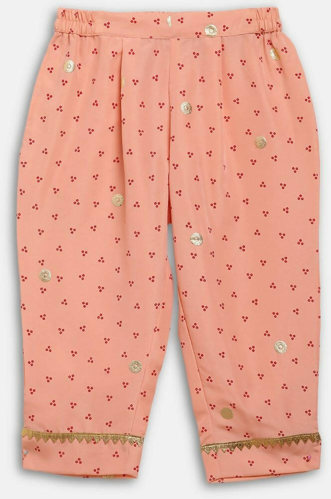 Ahalyaa Peach Crepe Gold Printed Kids Kurta Sets With Dupatta For Girls - Distacart