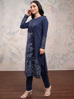 Thumbnail for Vishudh Floral Printed Keyhole Neck Long Sleeves Straight Kurta with Trousers - Distacart