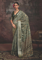 Thumbnail for Joban Fashion Green Art Silk With Fine Viscose Border Ajrak Full Body Print With Soft Finish Saree