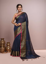 Thumbnail for Joban Fashion Navy Blue Cotton Blend Handloom Saree