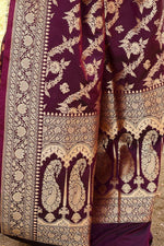 Thumbnail for Joban Fashion Wine Banarasi Soft Pure Handloom Banarasi Silk Saree
