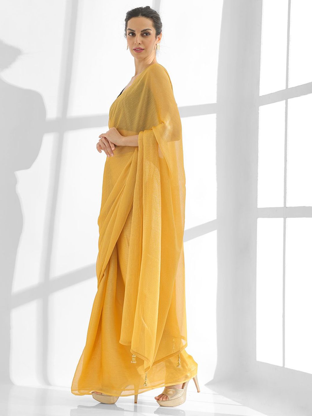 Mitera Beads and Stones Pure Chiffon Saree - Distacart