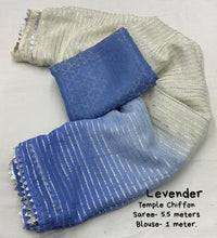 Thumbnail for Lavender Poly Chiffon Striped Saree with Unstitched Blouse - A2M