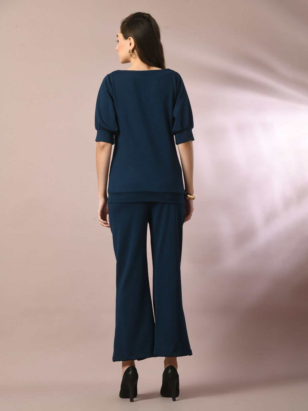 Myshka Women's Blue Solid Party Parallel Trousers - Distacart