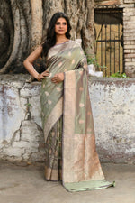 Thumbnail for Joban Fashion Pea Green Pure Katan Pure Handloom Banarasi Silk Saree