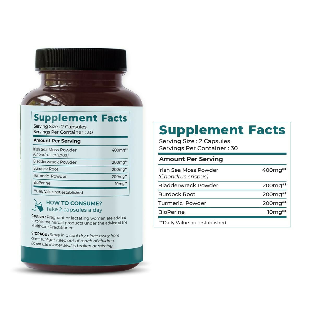 Saptamveda Irish Sea Moss 500mg Capsules - Distacart