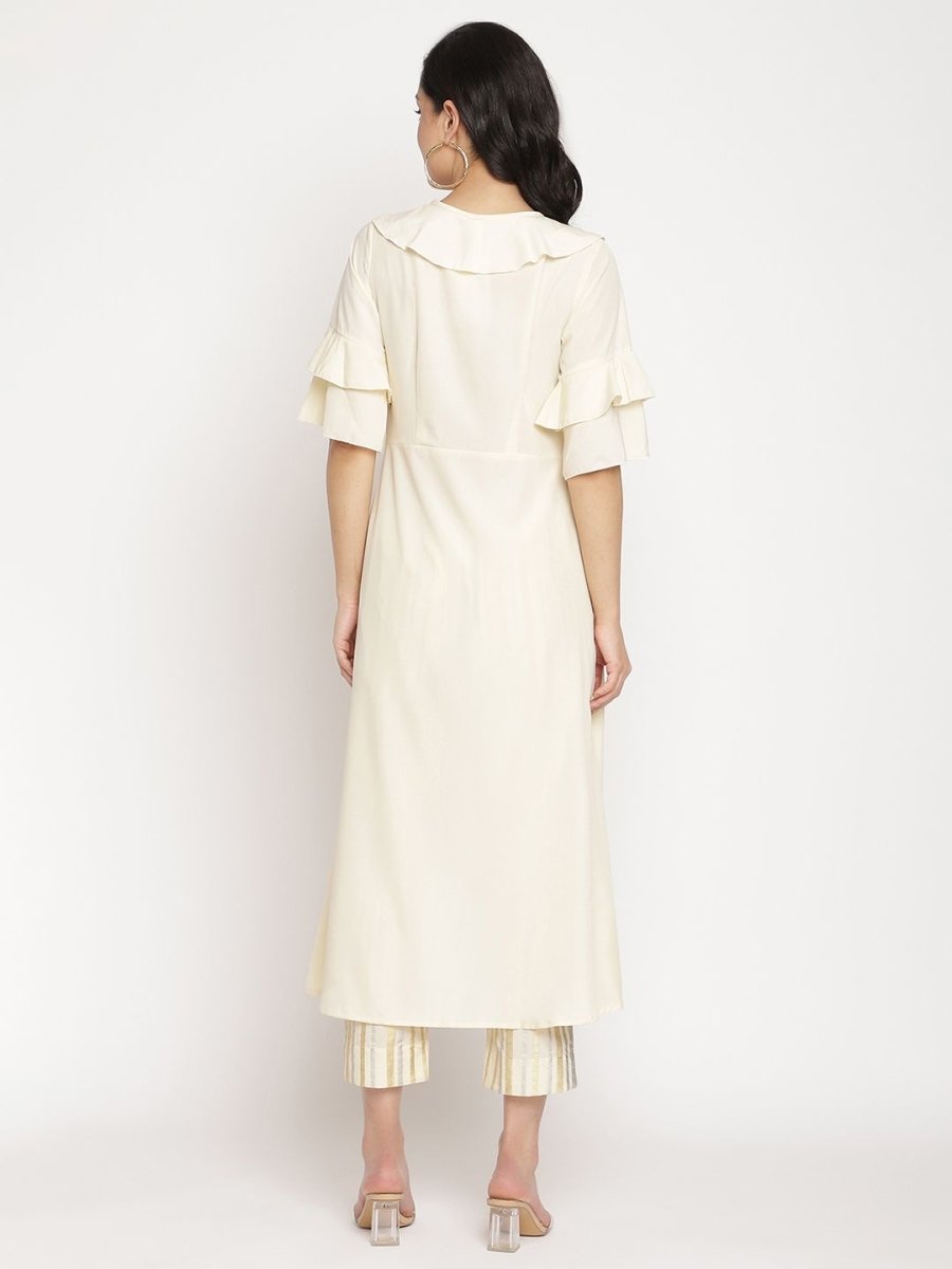 Ahalyaa Women Off White Layered Kurta With Trousers