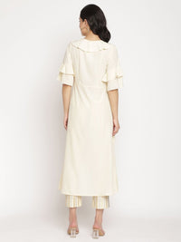 Thumbnail for Ahalyaa Women Off White Layered Kurta With Trousers
