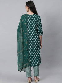 Thumbnail for Anubhutee Green Ethnic Motifs Embroidered Thread Work Pure Cotton Kurta with Trousers & With Dupatta - Distacart