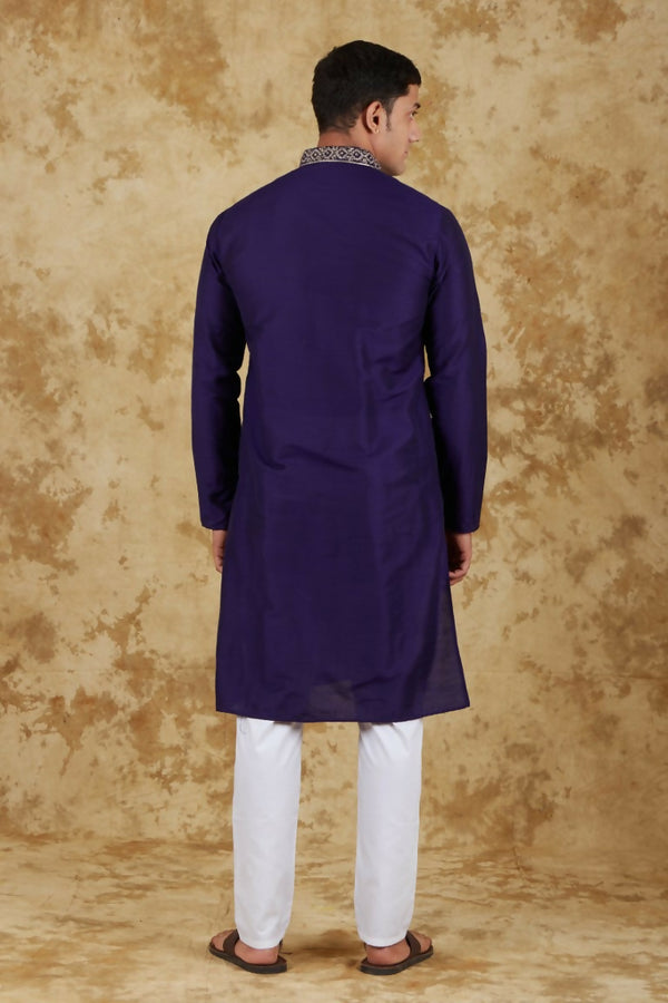 Bluesaanchi Men's Handloom Embroidered Space Blue Kurta Set - Distacart