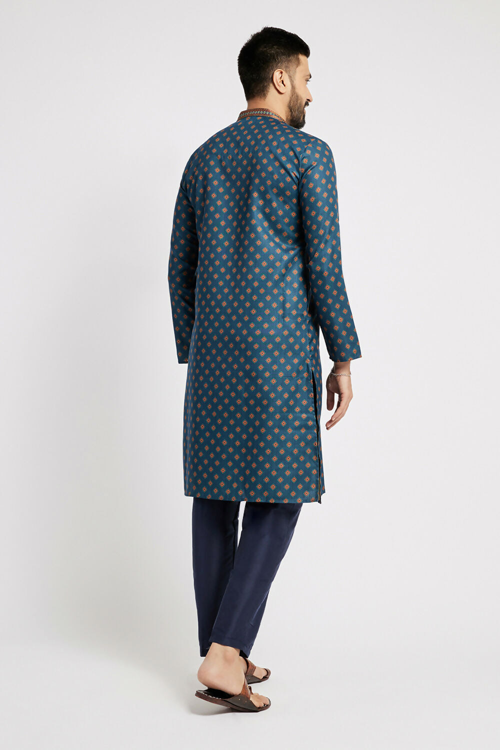 Ethnic India Blue Men's Kurta Ethnic Motifs Polyester - Distacart