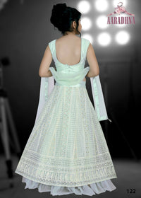 Thumbnail for Wedding Designer Darkseagreen Net Kidswear Lahenga - Aaradhna - Distacart
