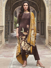 Thumbnail for Aastha Fashion Women's Brown Velvet Floral Digital Printed Kurta with Trouser & Dupatta - Distacart