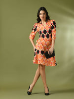 Thumbnail for Myshka Women's Multi Printed Shirt Collar Fit and Flare Party Dress - Distacart