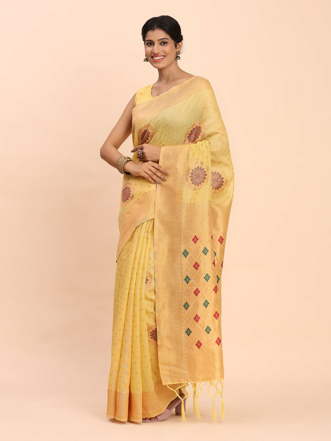 Astita Linen Cotton Yellow Saree