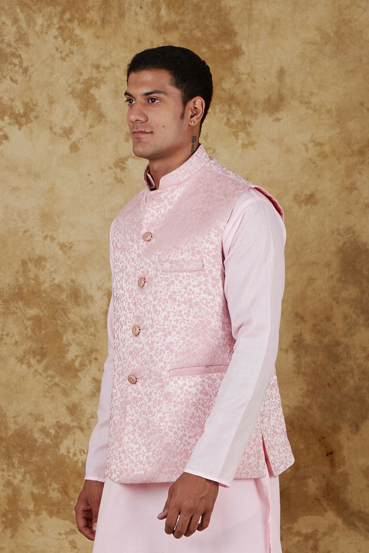 Bluesaanchi Men's Jacquard Misty Rose Waistcoat