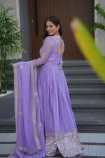 Thumbnail for Teeya Creation Lavender Color Crunchy Silk Wedding Wear Embroidery Work Long Gown