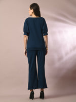 Thumbnail for Myshka Women's Blue Solid Boat Neck Party Top - Distacart