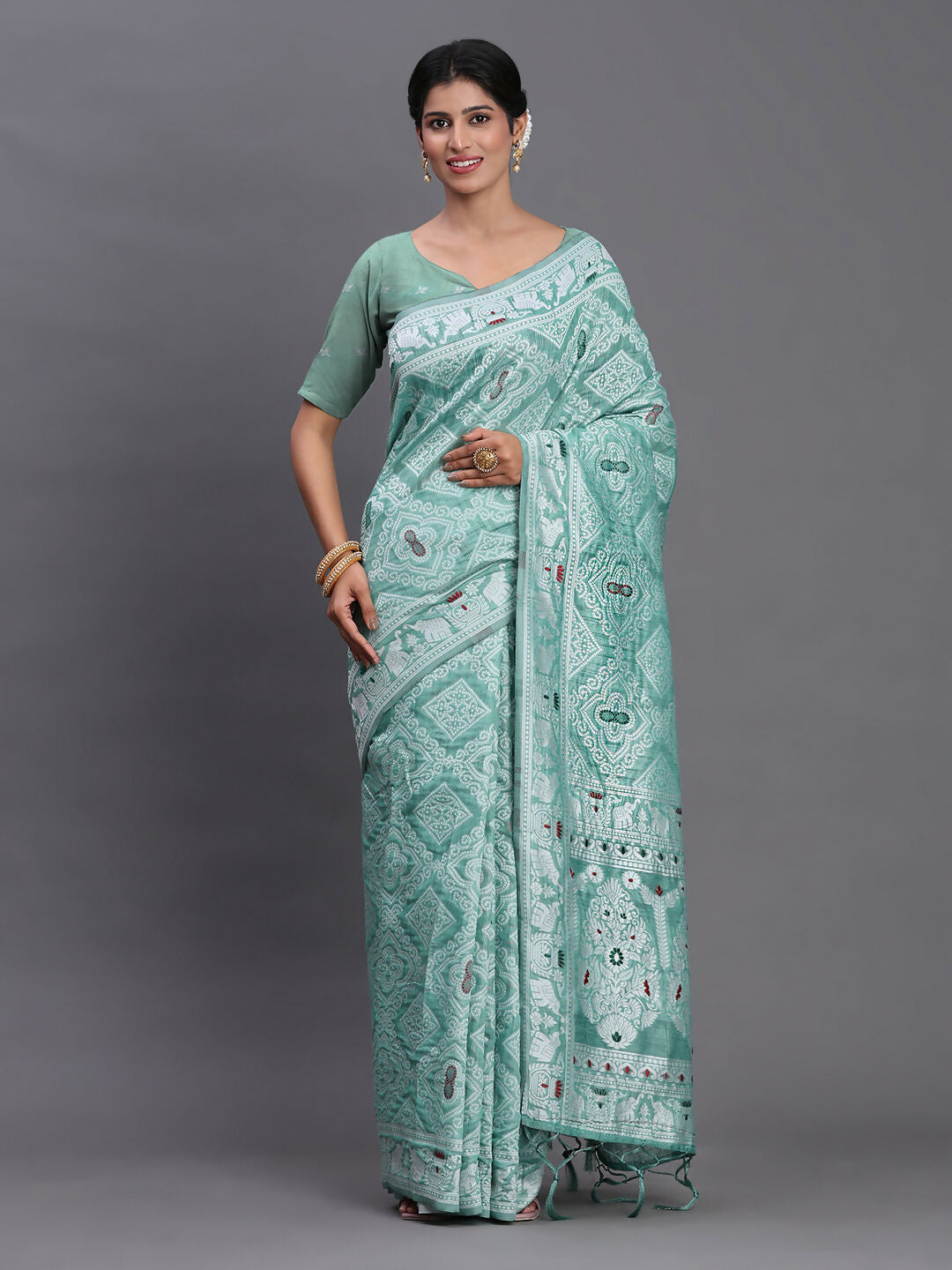Astita Linen Cotton Sea Green Saree