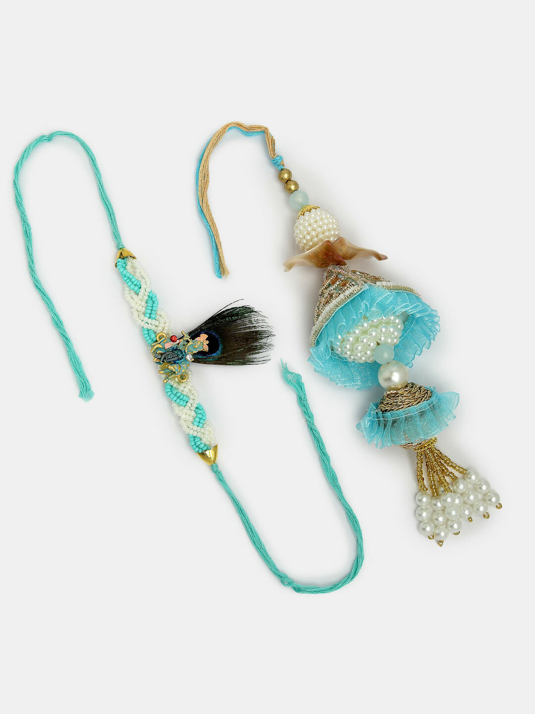 NVR Women & Men Set of 2 Blue Krishna Pearl Bhaiya Bhabhi Rakhi With Roli Chawal - Distacart