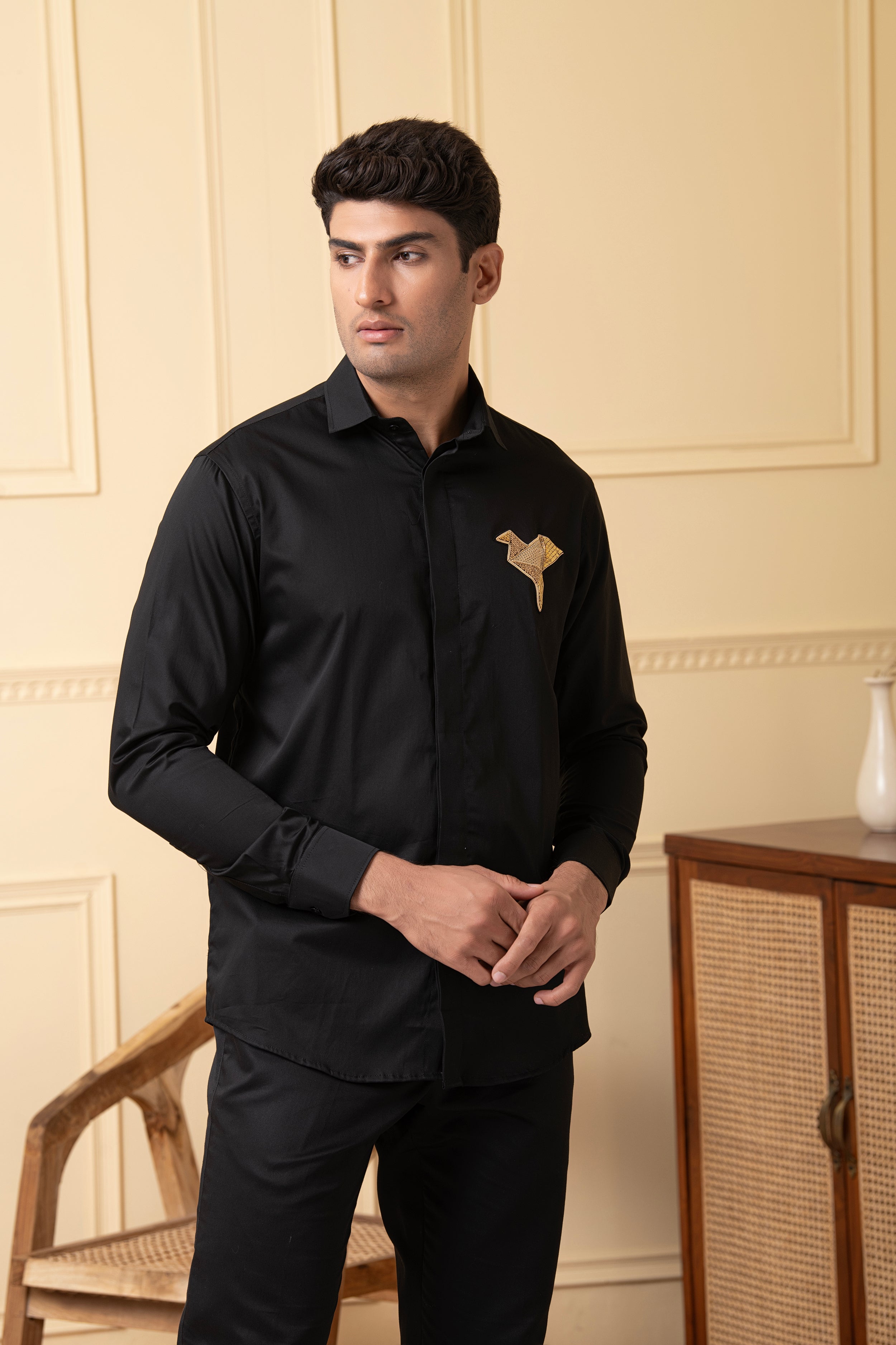 Origami Bird Shaped Embroidery Shirt by Hilo Design - Distacart