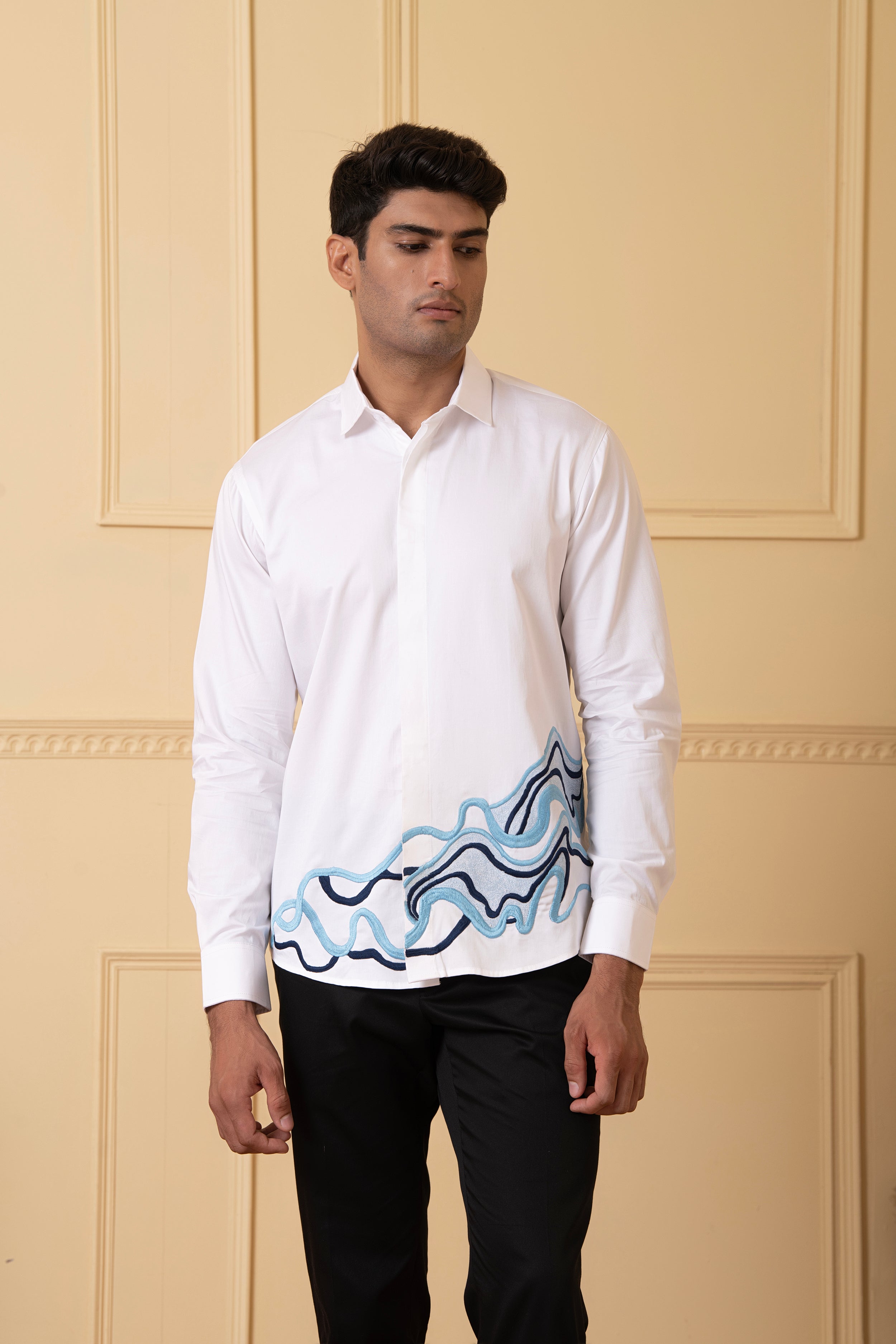 Cloud Lines Thread Embroidery Shirt by Hilo Design - Distacart