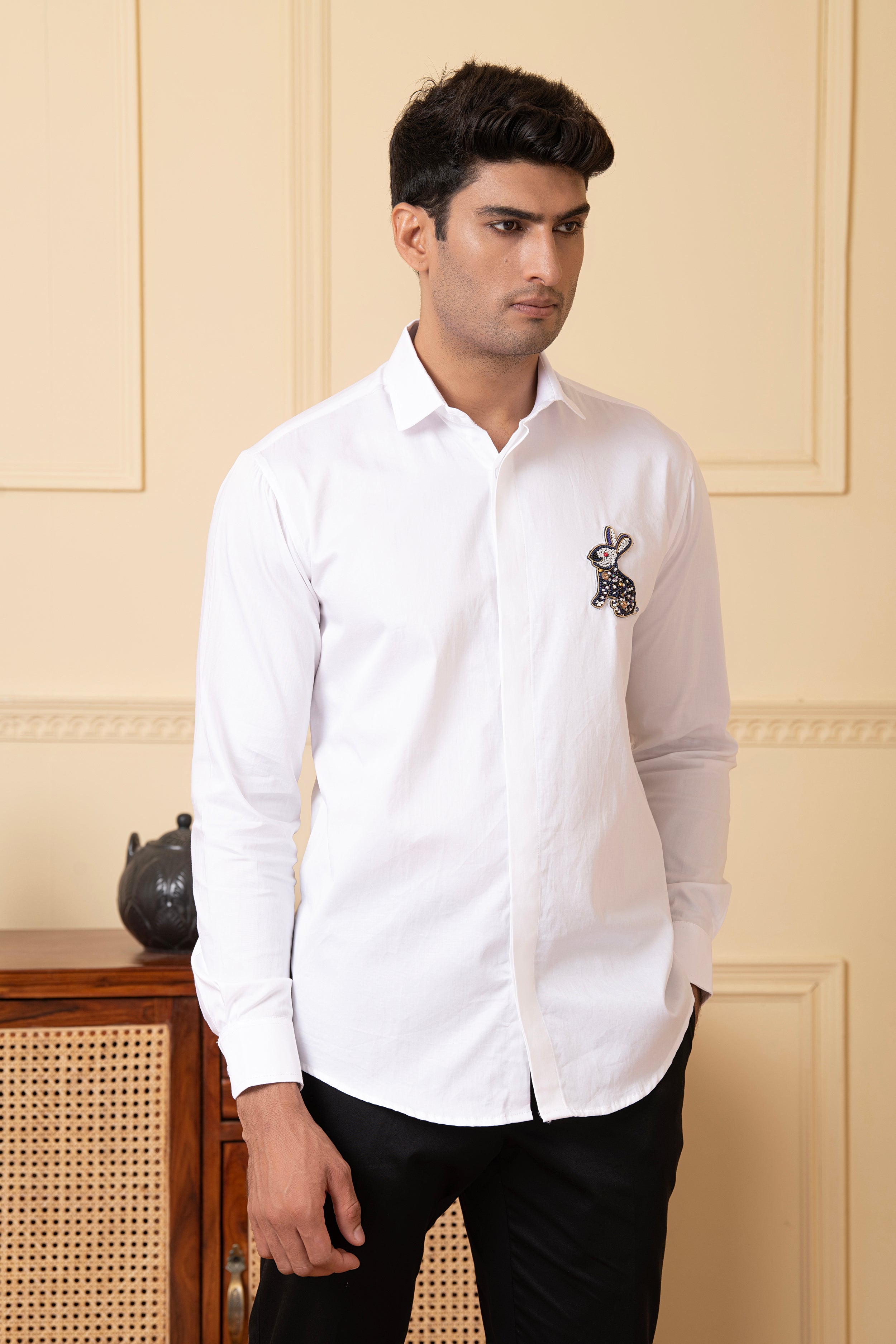 Rabbit Embroidery Shirt by Hilo Design - Distacart